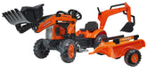 Jucarie Falk, tractor cu pedale, buldoexcavator Kubota cu excavator frontal si remorca cu excavator, 2065N